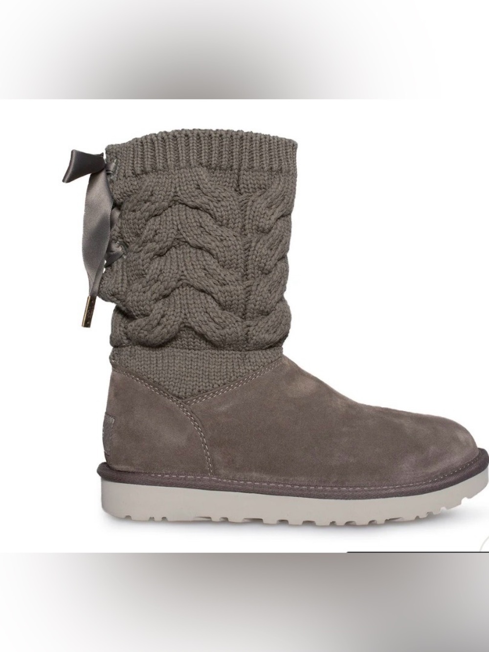 UGG Kiandra boots a cozy leather suede lower and a chunky wool bow NWT